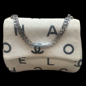 Chanel Vintage Iconic White and Black Diamond Stitched Coco Letter Bag